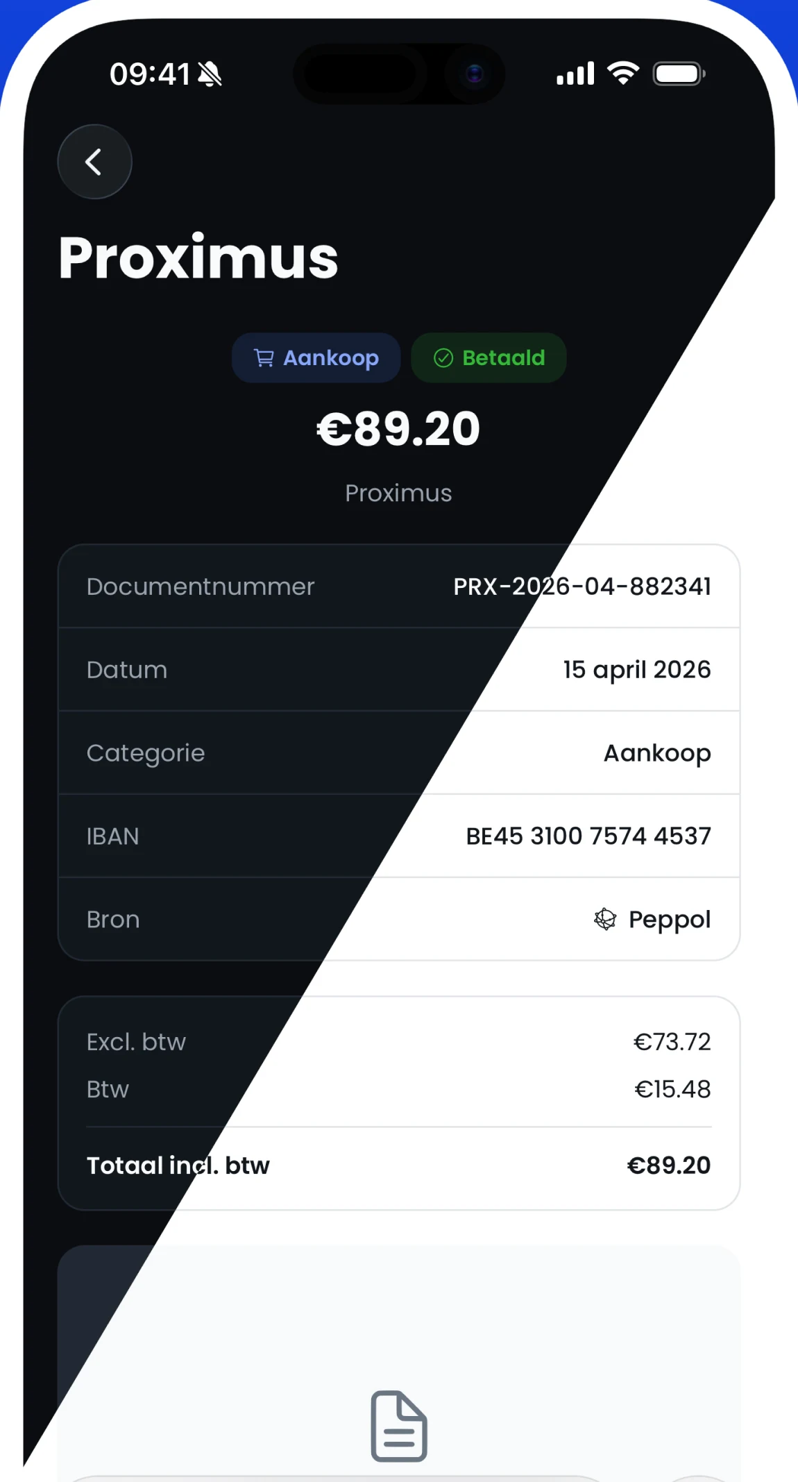 De detailweergave van een document in de app, in lichte en donkere modus