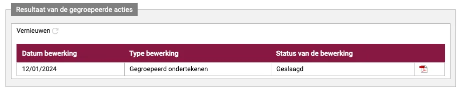 De bevestigingspagina met de status Geslaagd voor de ondernemingsmandaten