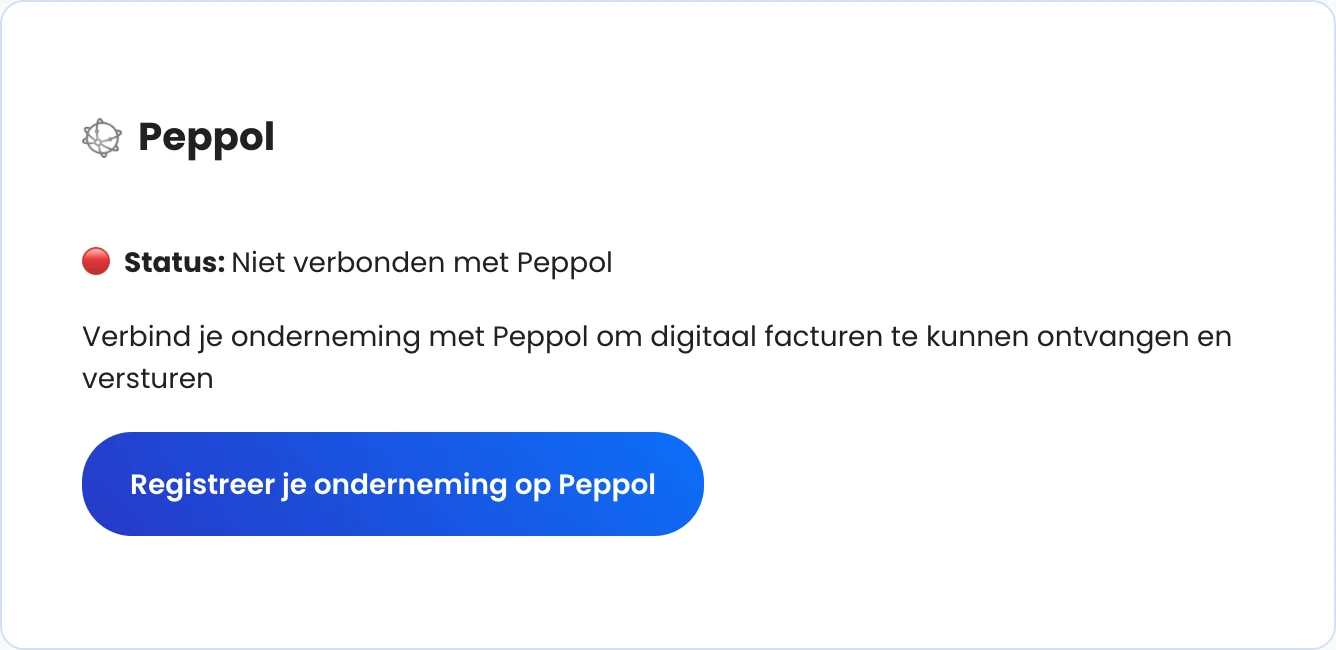 Het Peppol-blok in je profiel met de statusregel en de registratieknop