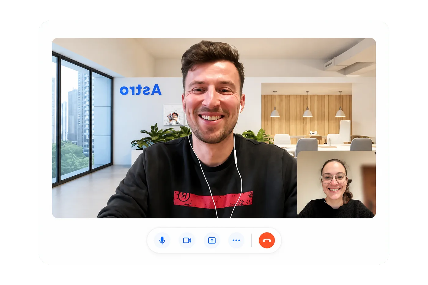 Videogesprek tussen een klant en zijn Astro-boekhouder in het platform